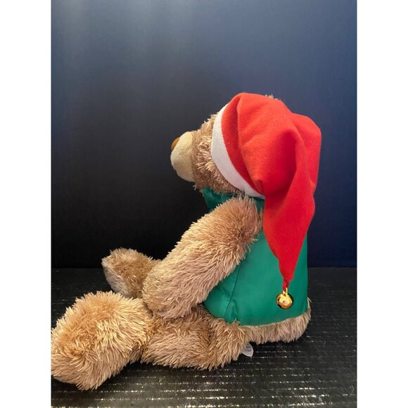 Hallmark Plush North Pole Teddy Bear Stuffed Animal Santa Hat Green Puffer Vest - Picture 5 of 7